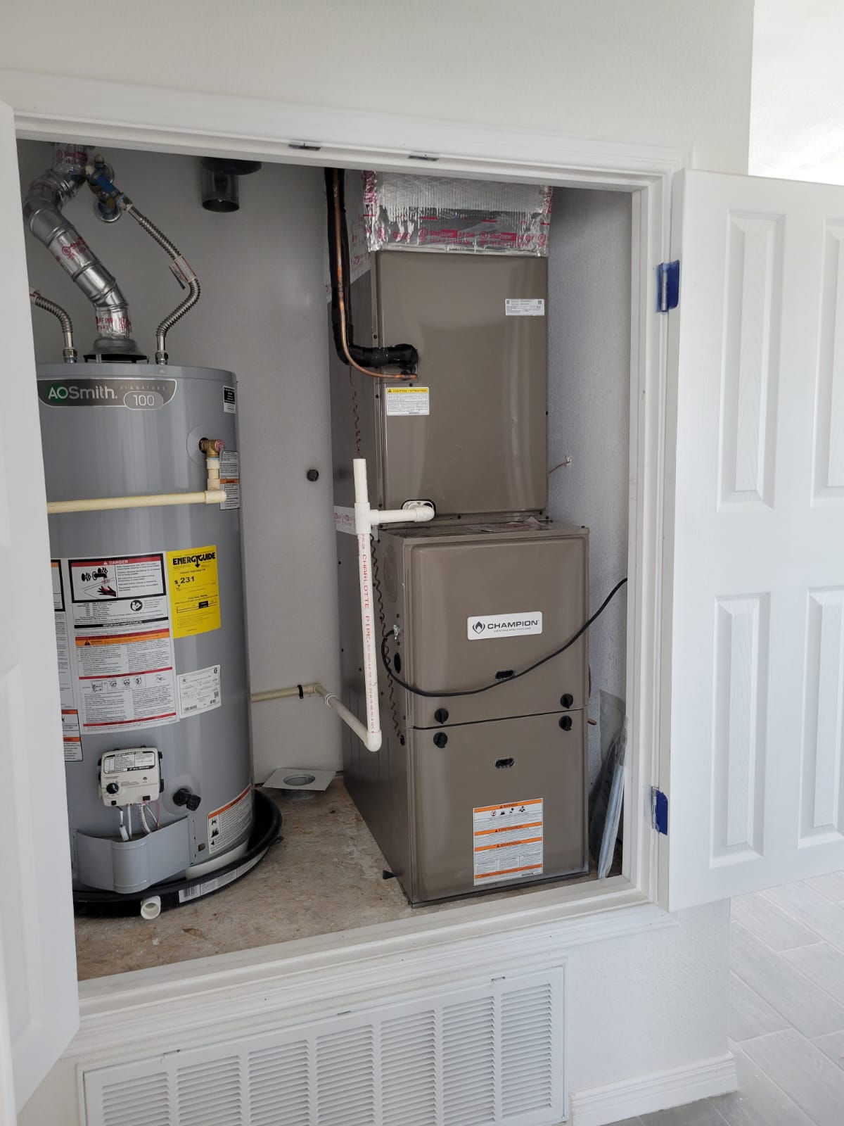 HVAC installation in a residential home closet